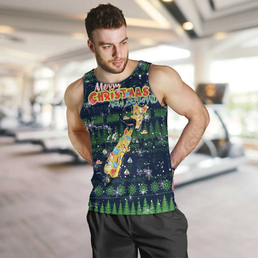 Merry Christmas New Zealand Men Tank Top Xmas Travel Map - Polynesian Pride
