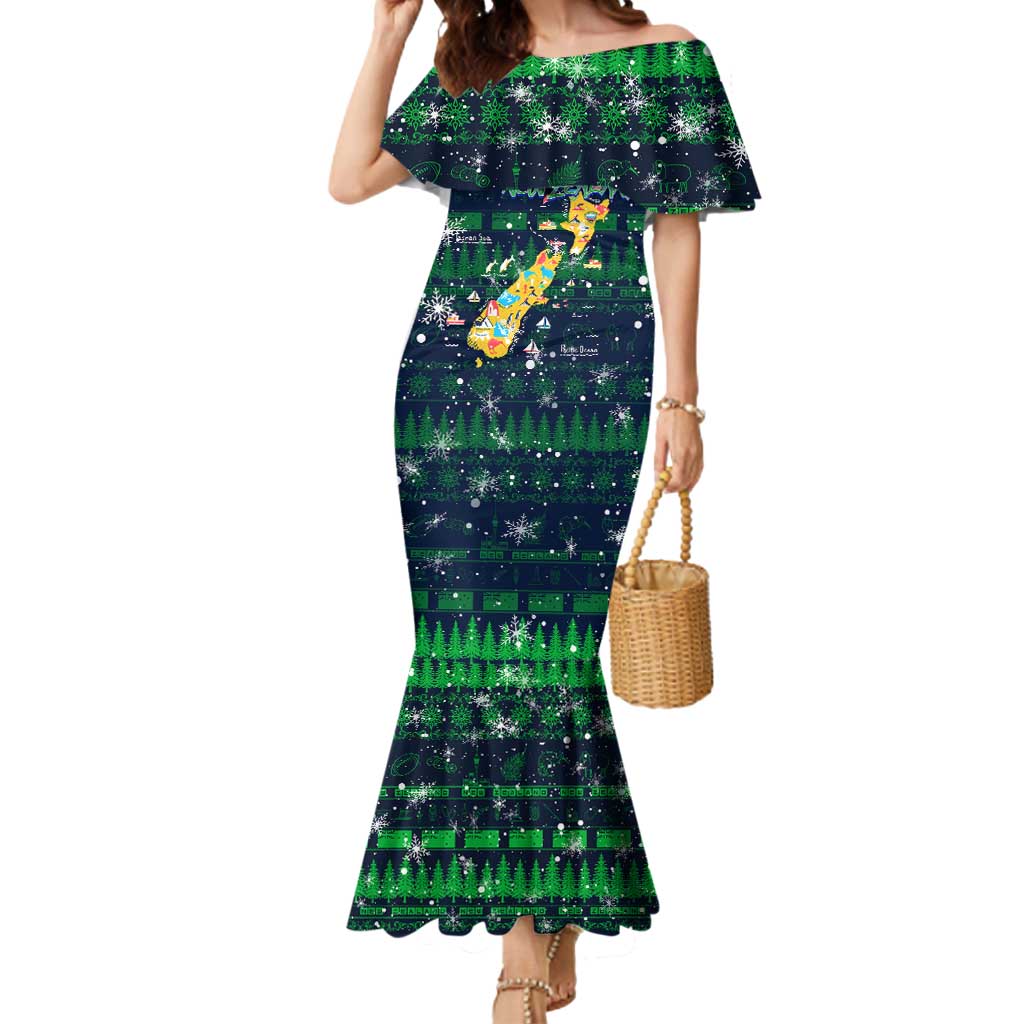 Merry Christmas New Zealand Mermaid Dress Xmas Travel Map - Polynesian Pride