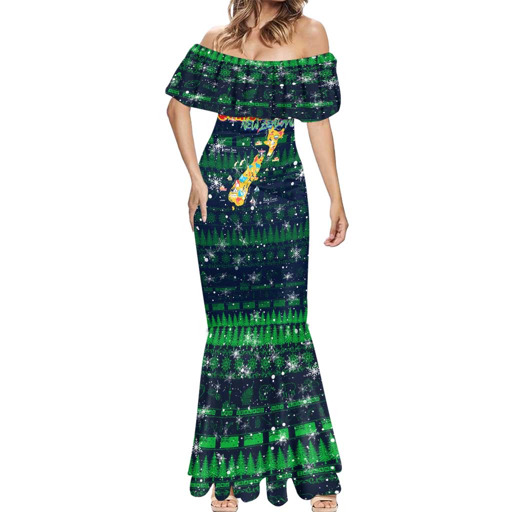 Merry Christmas New Zealand Mermaid Dress Xmas Travel Map - Polynesian Pride