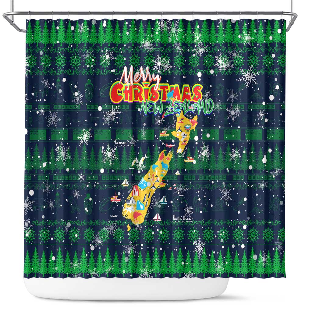 Merry Christmas New Zealand Shower Curtain Xmas Travel Map - Polynesian Pride