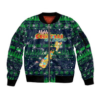 Merry Christmas New Zealand Sleeve Zip Bomber Jacket Xmas Travel Map DT02 Unisex Blue - Polynesian Pride