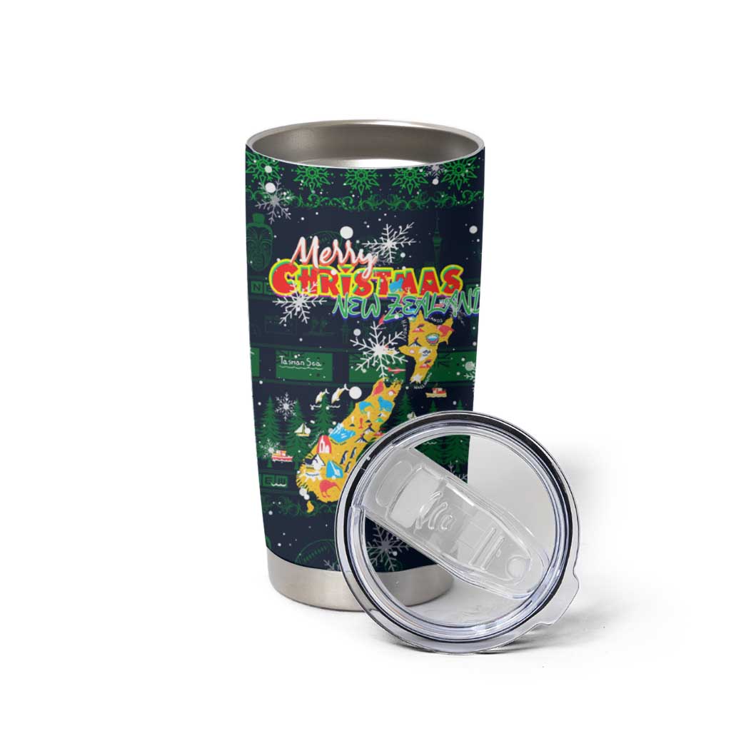 Merry Christmas New Zealand Tumbler Cup Xmas Travel Map - Polynesian Pride