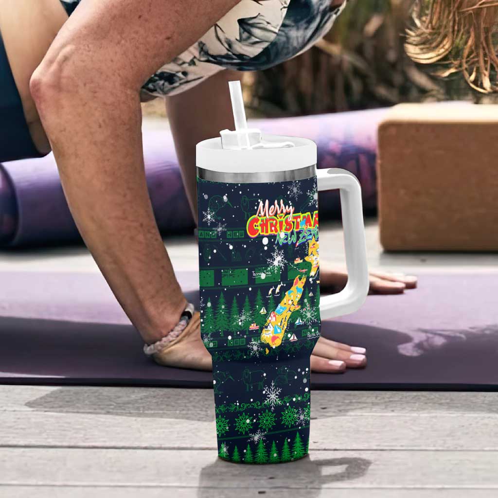 Merry Christmas New Zealand Tumbler With Handle Xmas Travel Map - Polynesian Pride