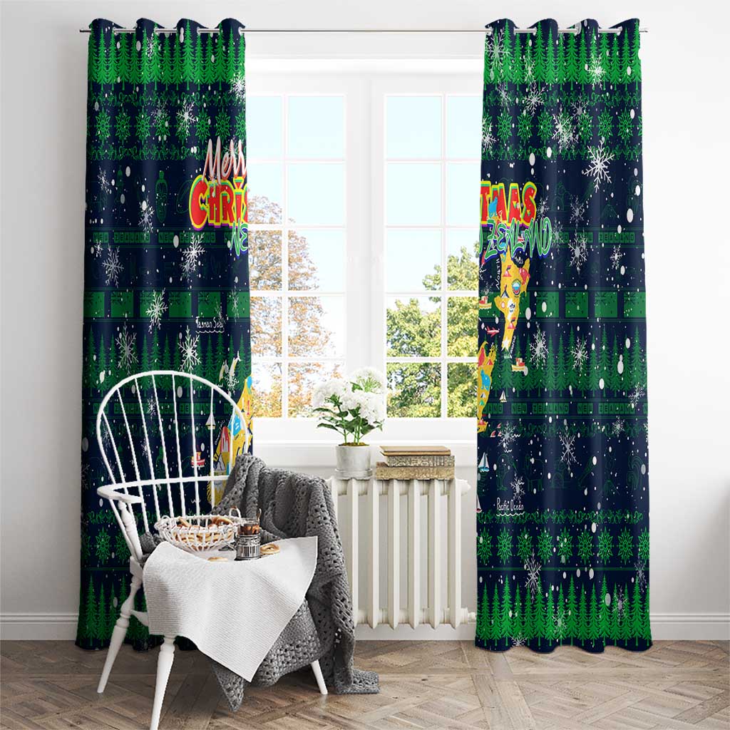 Merry Christmas New Zealand Window Curtain Xmas Travel Map - Polynesian Pride