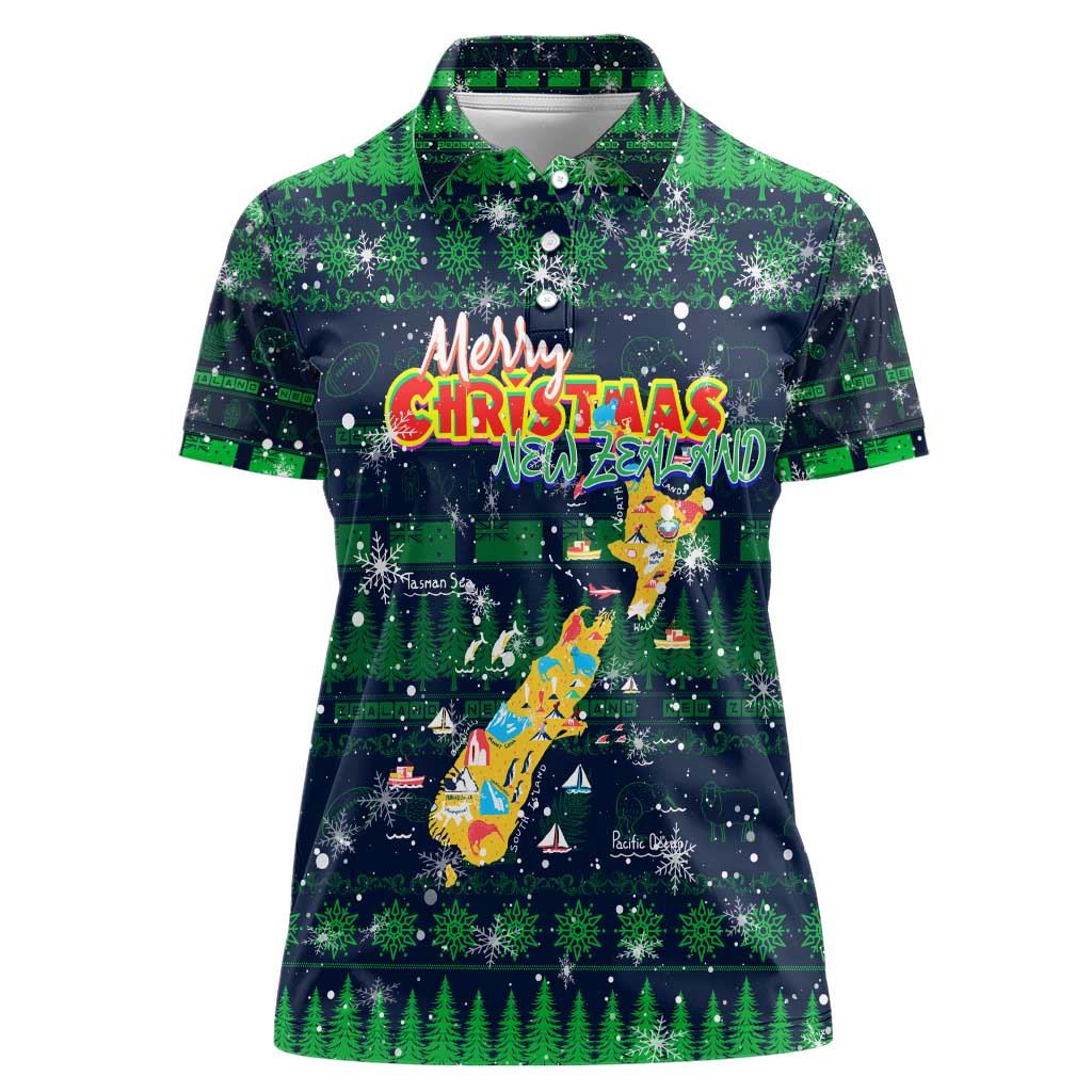 Merry Christmas New Zealand Women Polo Shirt Xmas Travel Map - Polynesian Pride