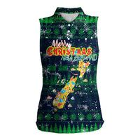 Merry Christmas New Zealand Women Sleeveless Polo Shirt Xmas Travel Map DT02 Female Blue - Polynesian Pride