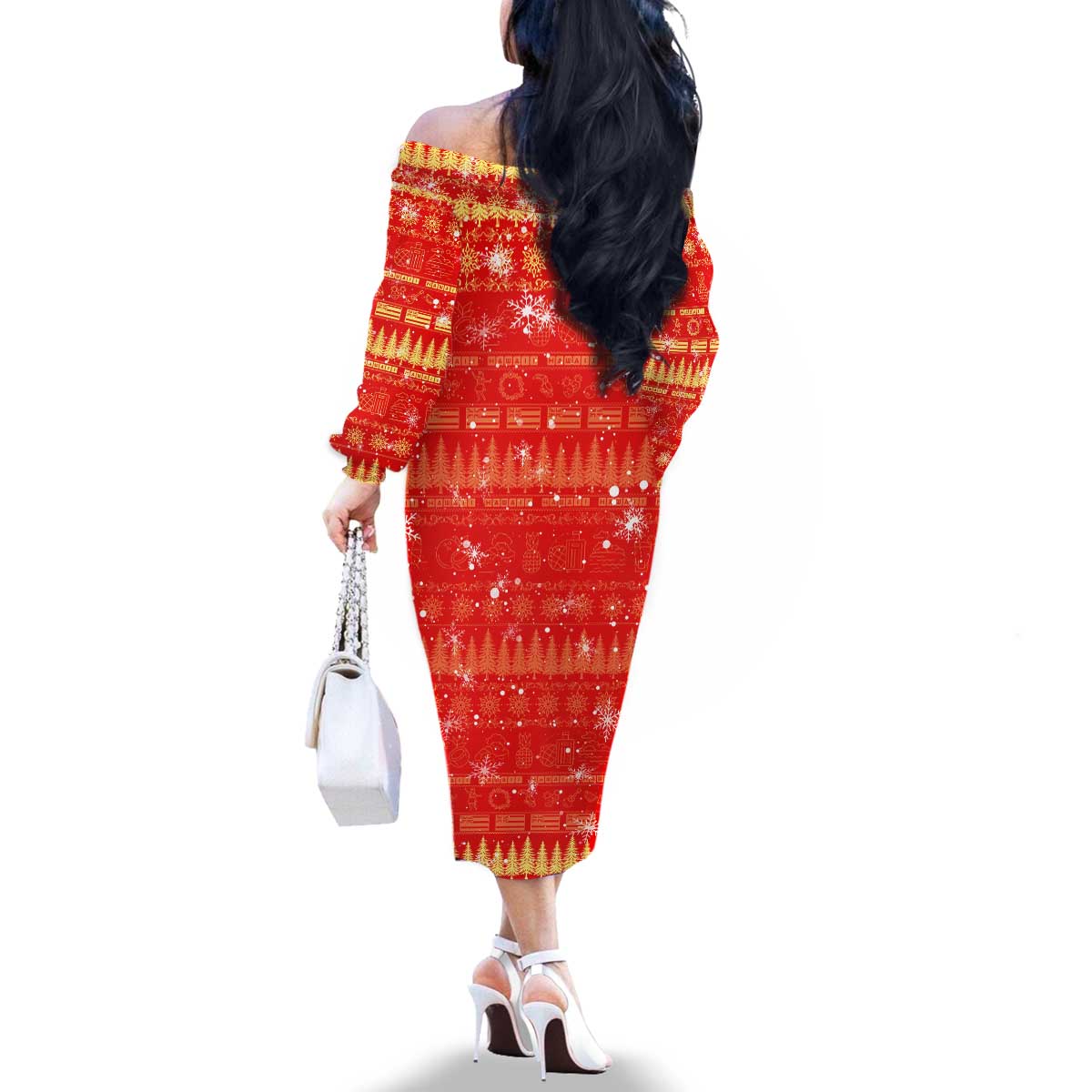 Merry Christmas Hawaii Family Matching Off The Shoulder Long Sleeve Dress and Hawaiian Shirt Xmas Travel Map DT02 - Polynesian Pride
