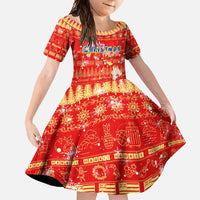 Merry Christmas Hawaii Family Matching Off Shoulder Maxi Dress and Hawaiian Shirt Xmas Travel Map DT02 Daughter's Dress Red - Polynesian Pride