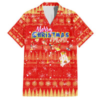 Merry Christmas Hawaii Family Matching Off Shoulder Short Dress and Hawaiian Shirt Xmas Travel Map DT02 Dad's Shirt - Short Sleeve Red - Polynesian Pride