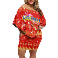 Merry Christmas Hawaii Family Matching Off Shoulder Short Dress and Hawaiian Shirt Xmas Travel Map DT02 Mom's Dress Red - Polynesian Pride