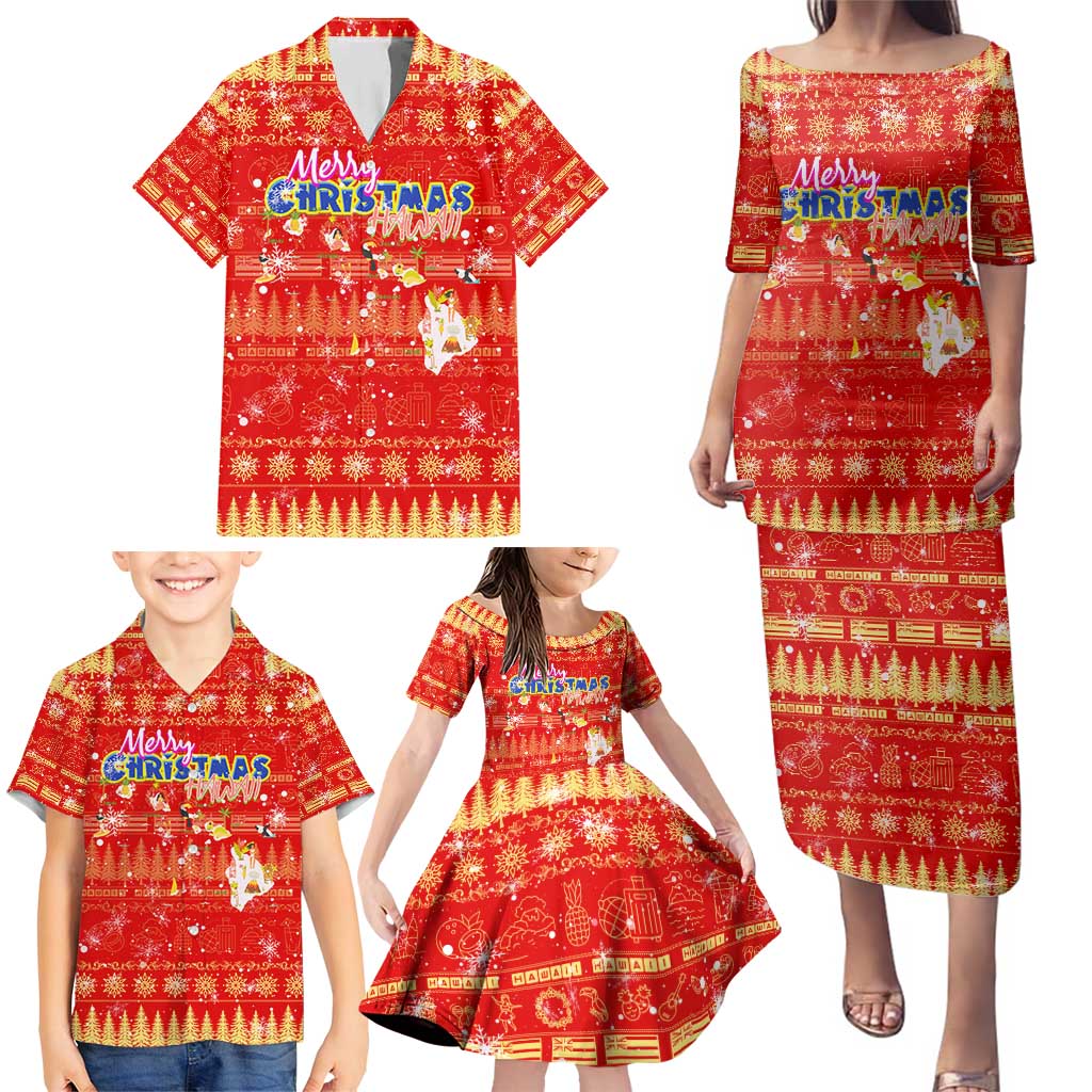 Merry Christmas Hawaii Family Matching Puletasi and Hawaiian Shirt Xmas Travel Map - Polynesian Pride