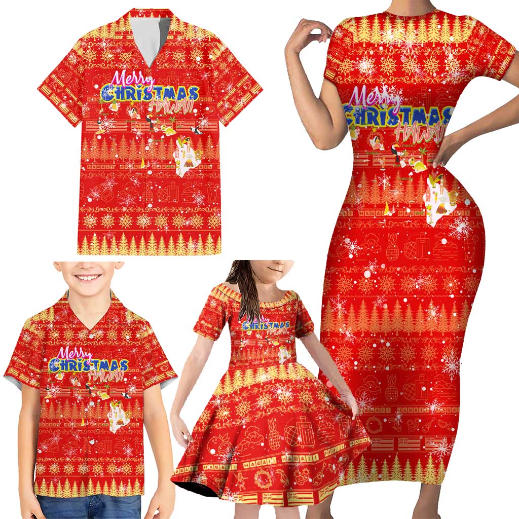 Merry Christmas Hawaii Family Matching Short Sleeve Bodycon Dress and Hawaiian Shirt Xmas Travel Map DT02 - Polynesian Pride