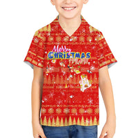 Merry Christmas Hawaii Family Matching Short Sleeve Bodycon Dress and Hawaiian Shirt Xmas Travel Map DT02 Son's Shirt Red - Polynesian Pride