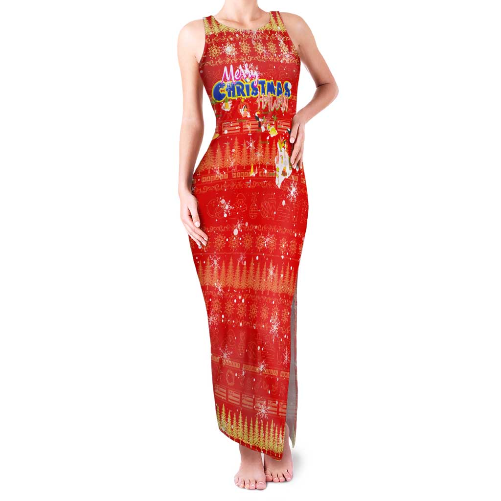 Merry Christmas Hawaii Family Matching Tank Maxi Dress and Hawaiian Shirt Xmas Travel Map DT02 Mom's Dress Red - Polynesian Pride