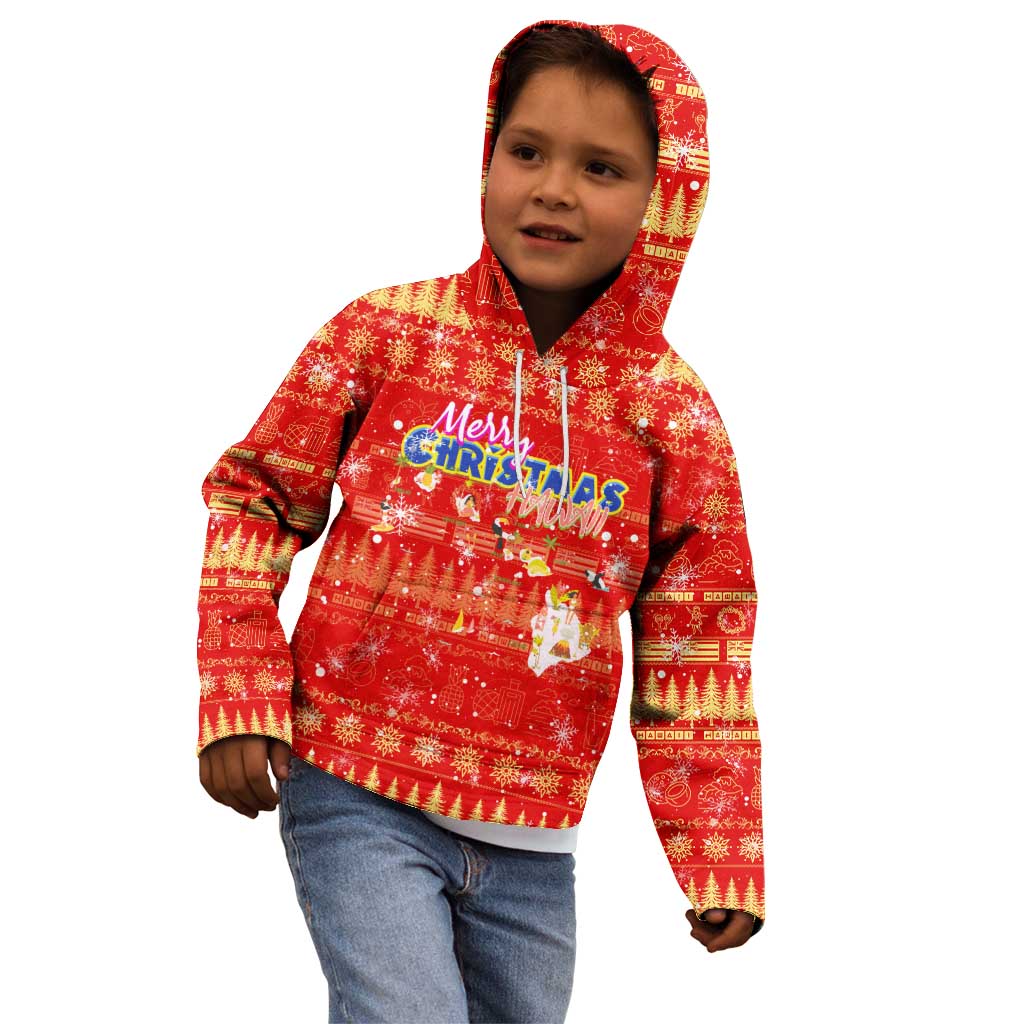 Merry Christmas Hawaii Kid Hoodie Xmas Travel Map - Polynesian Pride