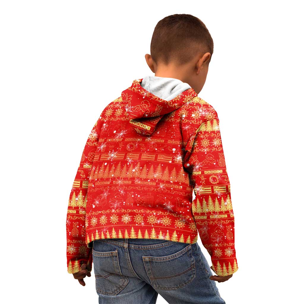 Merry Christmas Hawaii Kid Hoodie Xmas Travel Map - Polynesian Pride