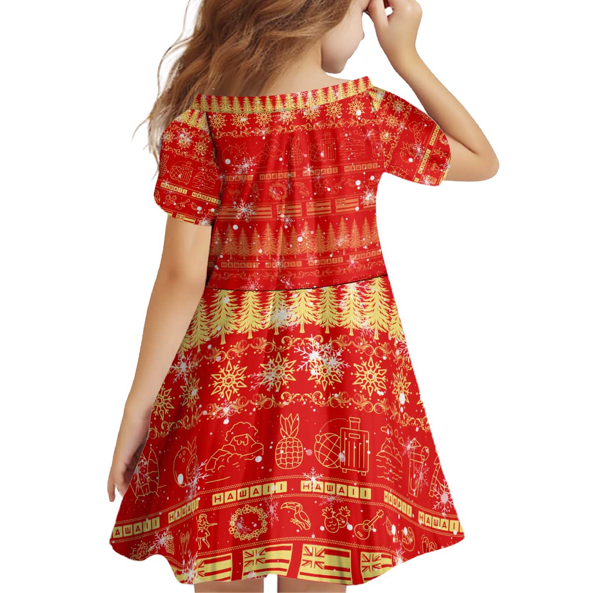 Merry Christmas Hawaii Kid Short Sleeve Dress Xmas Travel Map - Polynesian Pride