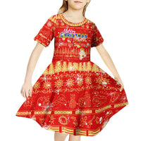 Merry Christmas Hawaii Kid Short Sleeve Dress Xmas Travel Map - Polynesian Pride