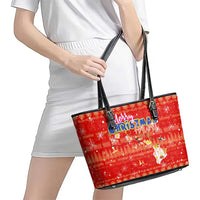 Merry Christmas Hawaii Leather Tote Bag Xmas Travel Map - Polynesian Pride