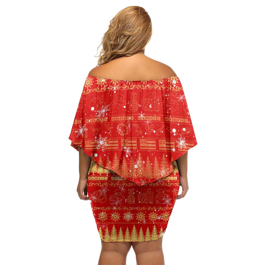 Merry Christmas Hawaii Off Shoulder Short Dress Xmas Travel Map - Polynesian Pride