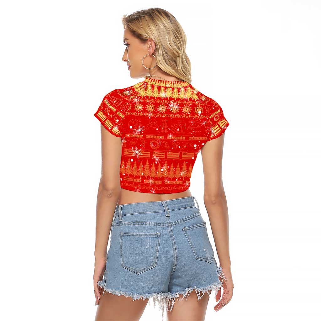 Merry Christmas Hawaii Raglan Cropped T Shirt Xmas Travel Map - Polynesian Pride