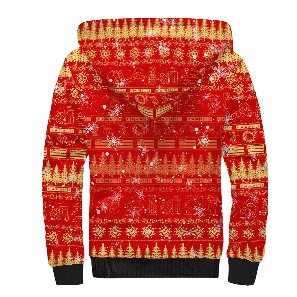 Merry Christmas Hawaii Sherpa Hoodie Xmas Travel Map - Polynesian Pride