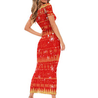 Merry Christmas Hawaii Short Sleeve Bodycon Dress Xmas Travel Map - Polynesian Pride