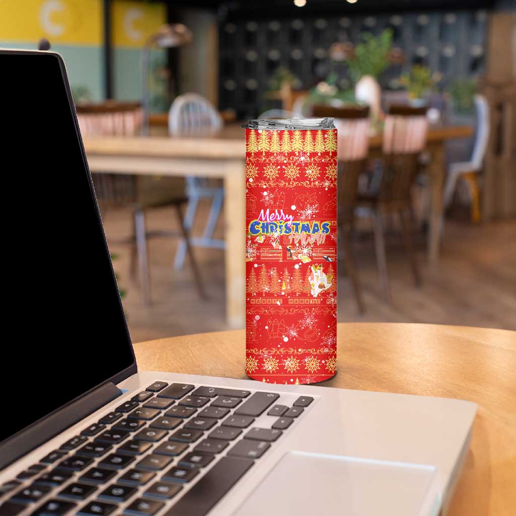 Merry Christmas Hawaii Skinny Tumbler Xmas Travel Map - Polynesian Pride