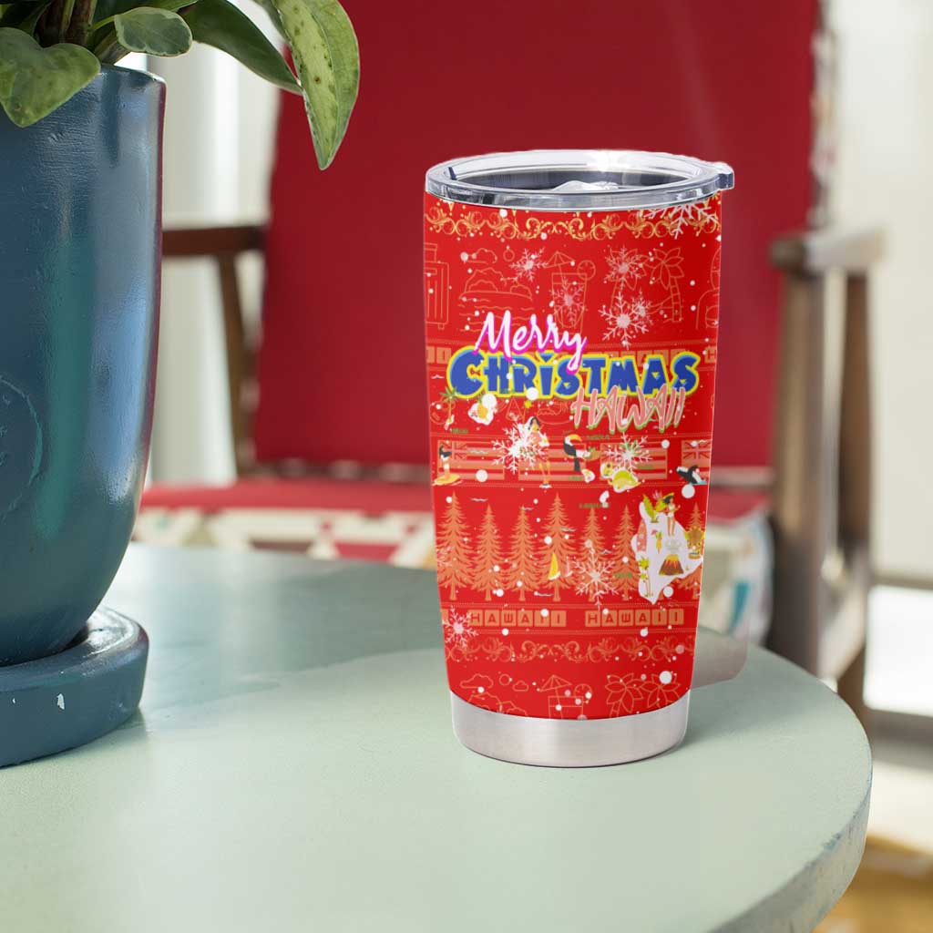 Merry Christmas Hawaii Tumbler Cup Xmas Travel Map - Polynesian Pride