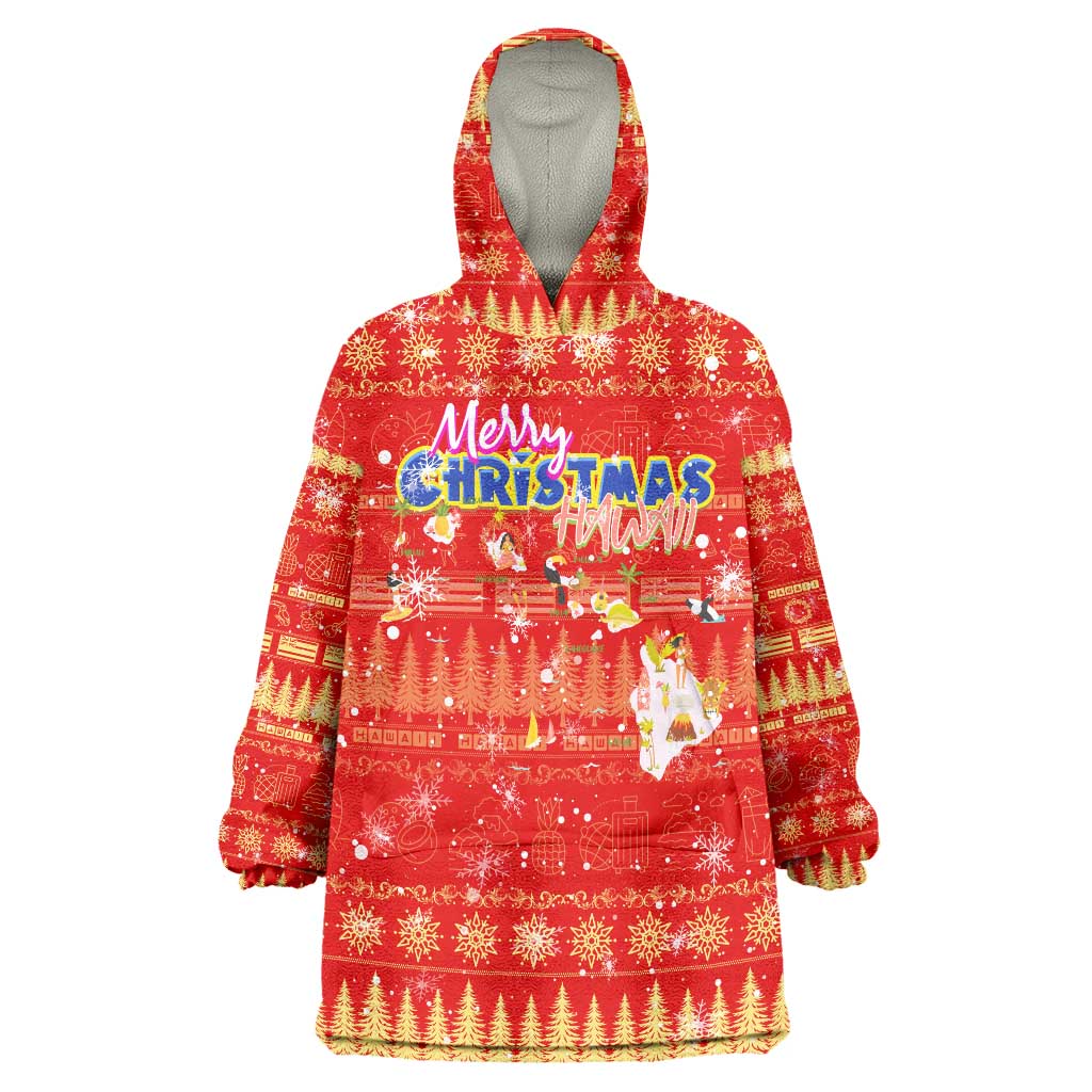 Merry Christmas Hawaii Wearable Blanket Hoodie Xmas Travel Map DT02 One Size Red - Polynesian Pride