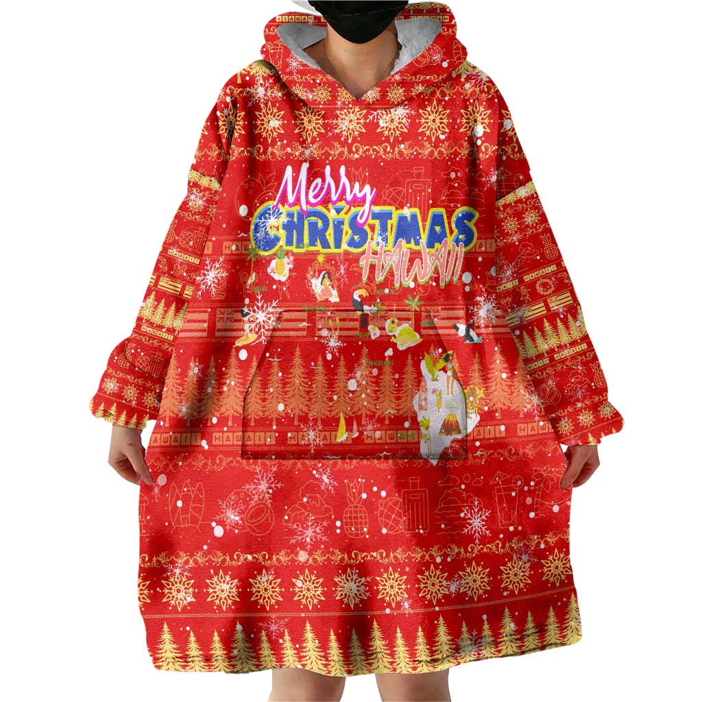 Merry Christmas Hawaii Wearable Blanket Hoodie Xmas Travel Map DT02 - Polynesian Pride
