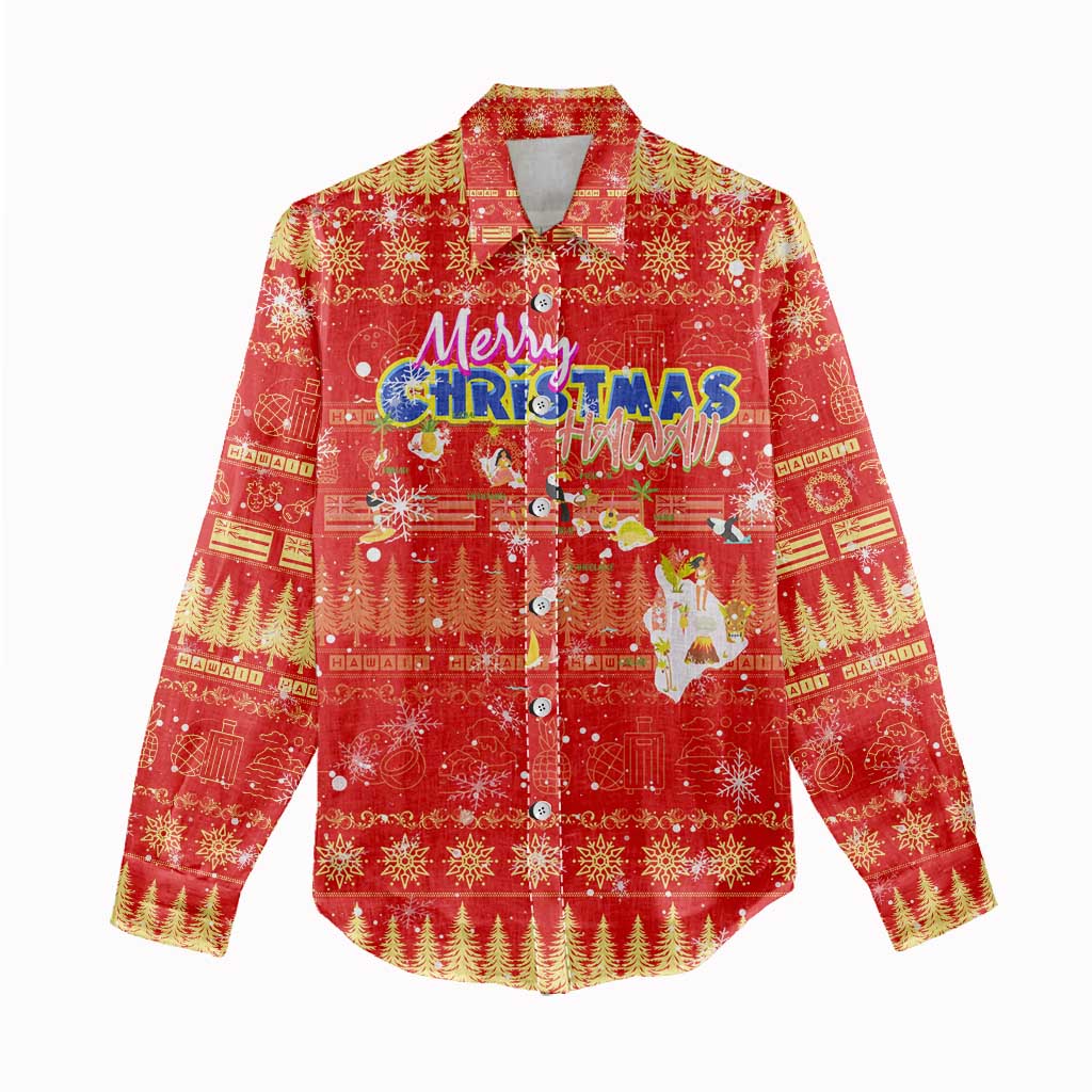 Merry Christmas Hawaii Women Casual Shirt Xmas Travel Map DT02 - Polynesian Pride