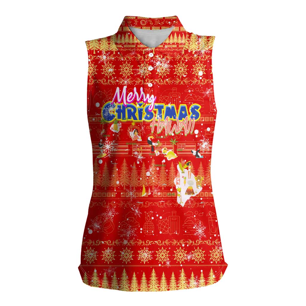 Merry Christmas Hawaii Women Sleeveless Polo Shirt Xmas Travel Map - Polynesian Pride