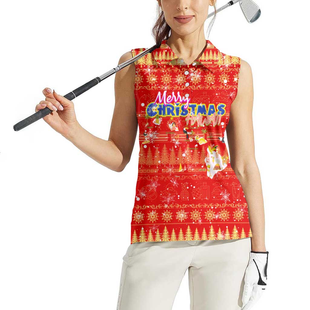 Merry Christmas Hawaii Women Sleeveless Polo Shirt Xmas Travel Map - Polynesian Pride