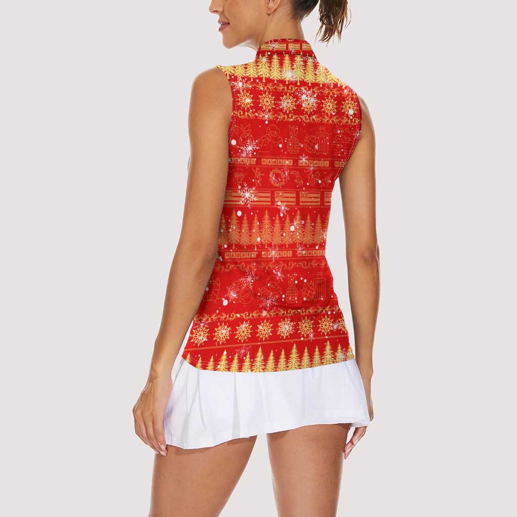 Merry Christmas Hawaii Women Sleeveless Polo Shirt Xmas Travel Map - Polynesian Pride
