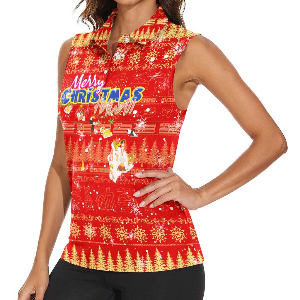 Merry Christmas Hawaii Women Sleeveless Polo Shirt Xmas Travel Map - Polynesian Pride