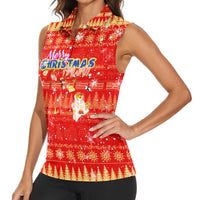 Merry Christmas Hawaii Women Sleeveless Polo Shirt Xmas Travel Map - Polynesian Pride