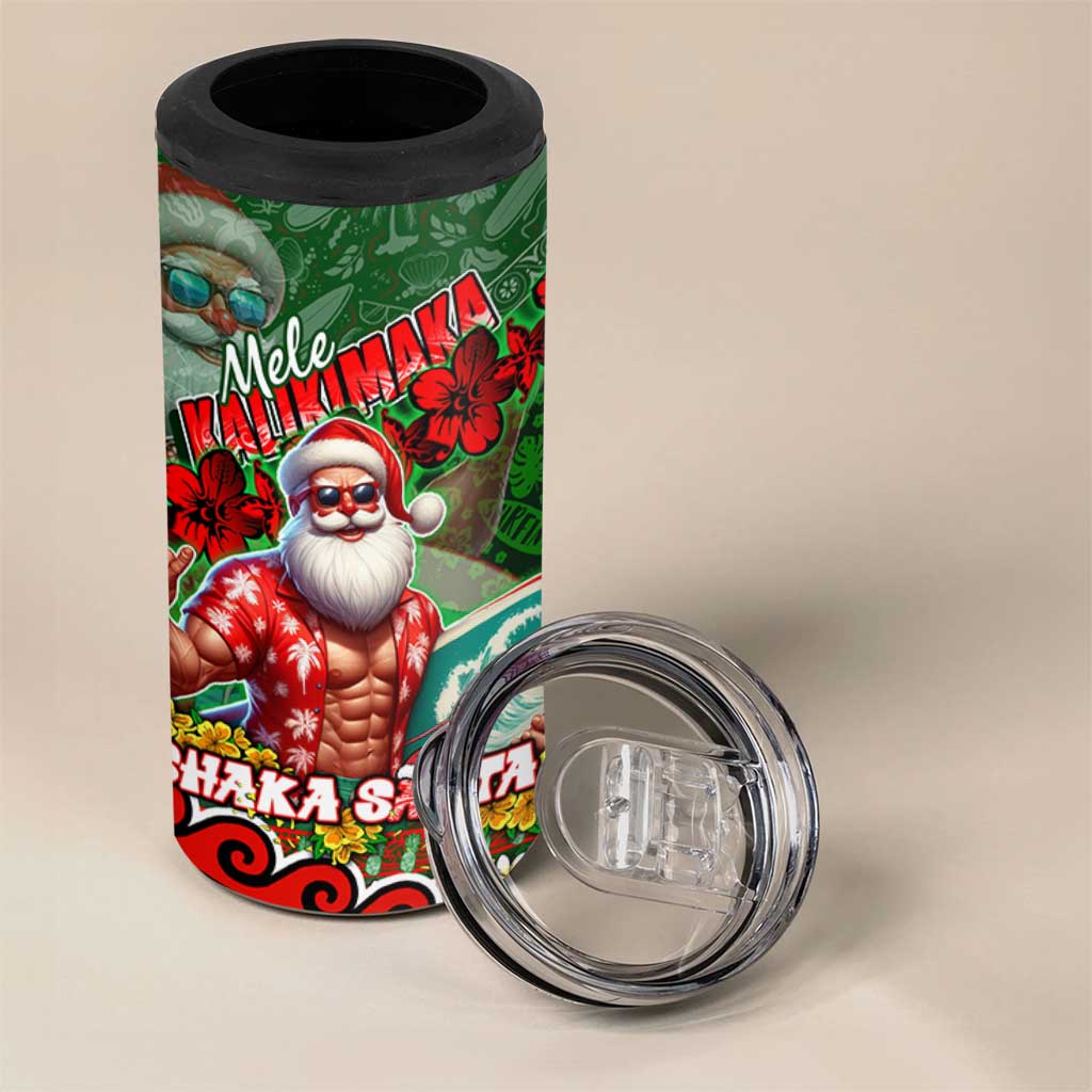 Mele Kalikimaka Shaka Santa 4 in 1 Can Cooler Tumbler Hawaiian Surf Christmas Design with Aloha Spirit DT02 - Polynesian Pride