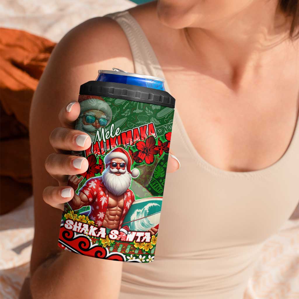 Mele Kalikimaka Shaka Santa 4 in 1 Can Cooler Tumbler Hawaiian Surf Christmas Design with Aloha Spirit DT02 - Polynesian Pride