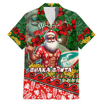 Mele Kalikimaka Shaka Santa Family Matching Mermaid Dress and Hawaiian Shirt Hawaiian Surf Christmas Design with Aloha Spirit DT02 Dad's Shirt - Short Sleeve Green - Polynesian Pride