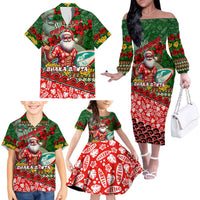 Mele Kalikimaka Shaka Santa Family Matching Off The Shoulder Long Sleeve Dress and Hawaiian Shirt Hawaiian Surf Christmas Design with Aloha Spirit DT02 - Polynesian Pride
