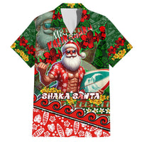Mele Kalikimaka Shaka Santa Family Matching Off The Shoulder Long Sleeve Dress and Hawaiian Shirt Hawaiian Surf Christmas Design with Aloha Spirit DT02 Dad's Shirt - Short Sleeve Green - Polynesian Pride