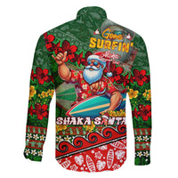 Mele Kalikimaka Shaka Santa Family Matching Off The Shoulder Long Sleeve Dress and Hawaiian Shirt Hawaiian Surf Christmas Design with Aloha Spirit DT02 - Polynesian Pride