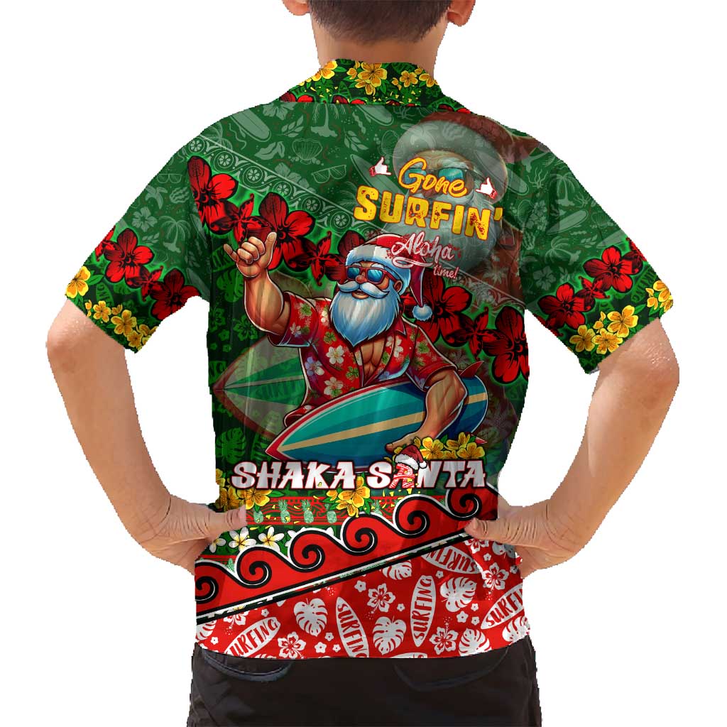 Mele Kalikimaka Shaka Santa Family Matching Off Shoulder Maxi Dress and Hawaiian Shirt Hawaiian Surf Christmas Design with Aloha Spirit DT02 - Polynesian Pride