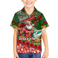 Mele Kalikimaka Shaka Santa Family Matching Off Shoulder Maxi Dress and Hawaiian Shirt Hawaiian Surf Christmas Design with Aloha Spirit DT02 Son's Shirt Green - Polynesian Pride