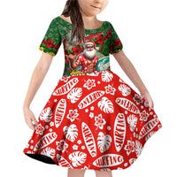 Mele Kalikimaka Shaka Santa Family Matching Off Shoulder Short Dress and Hawaiian Shirt Hawaiian Surf Christmas Design with Aloha Spirit DT02 Daughter's Dress Green - Polynesian Pride