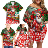 Mele Kalikimaka Shaka Santa Family Matching Off Shoulder Short Dress and Hawaiian Shirt Hawaiian Surf Christmas Design with Aloha Spirit DT02 - Polynesian Pride
