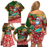 Mele Kalikimaka Shaka Santa Family Matching Off Shoulder Short Dress and Hawaiian Shirt Hawaiian Surf Christmas Design with Aloha Spirit DT02 - Polynesian Pride