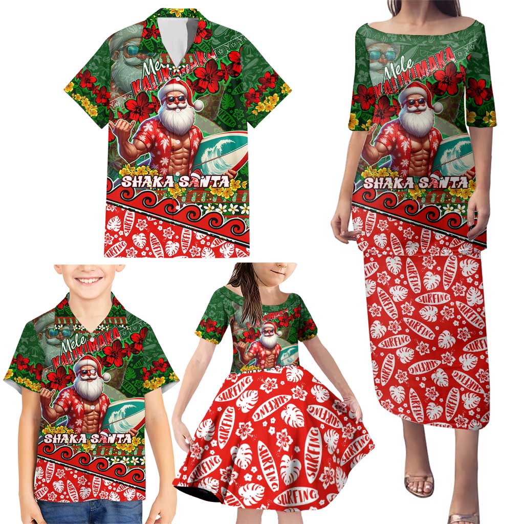 Mele Kalikimaka Shaka Santa Family Matching Puletasi and Hawaiian Shirt Hawaiian Surf Christmas Design with Aloha Spirit DT02 - Polynesian Pride