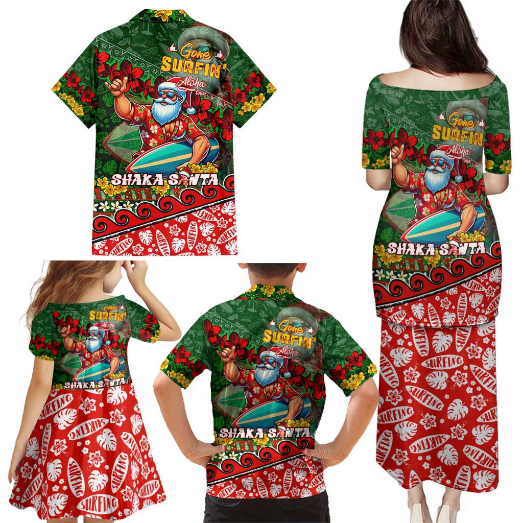 Mele Kalikimaka Shaka Santa Family Matching Puletasi and Hawaiian Shirt Hawaiian Surf Christmas Design with Aloha Spirit DT02 - Polynesian Pride